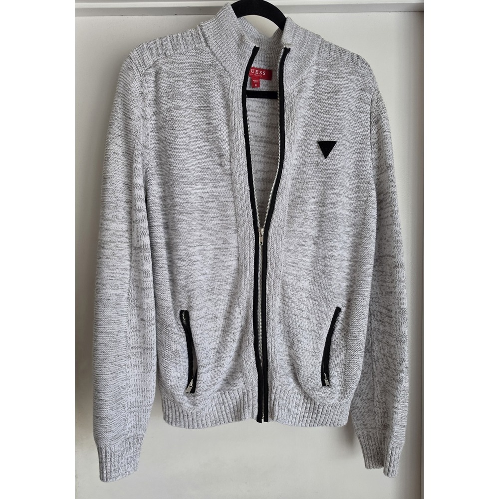 GUESS Cardigan Men's M Gray Long Sleeve Cotton Blend Sweater Knit Pullover
